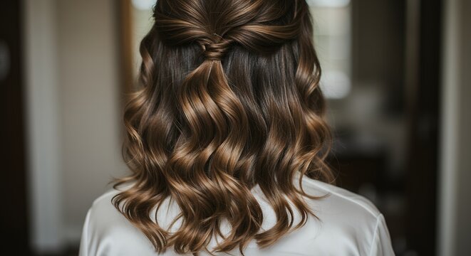 Womans wavy hair updo