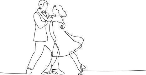 Elegant couple dancing tango one line art
