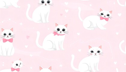 Cute white cats on a pink background