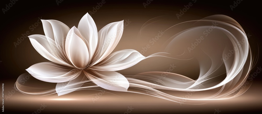 Poster radiant abstract lotus flower with dynamic swirls and warm gradient glow