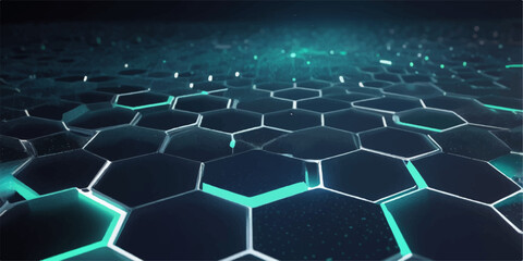 Fototapeta premium Abstract blue technology background with a digital hexagon grid pattern for a global communication concept