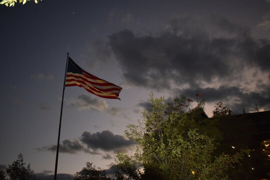 american flag at night