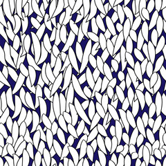 Seamless vector pattern of white leaves on a dark blue background. For your designs in abstract black and white style.