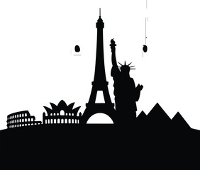 Obraz premium Landmarks and Monuments Silhouette Icon Vector Set World Famous Landmarks and Monuments Black Silhouette Design