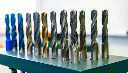 Drill bits arranged in a rack
