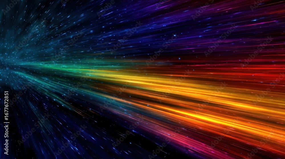 Poster bright stripes of color stretch outward through a dark cosmic background, creating a stunning visual
