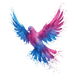 Obraz premium Multicolored Flying Dove Made Of Paint splashes isolated on white transparent background, Dove PNG 