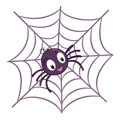 Cute Cartoon Spider on Web Silhouette – Child-Friendly Halloween, Spider Clipart, Fun Vector Illustration