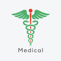 Caduceus medical symbol vector with editable stroke.	