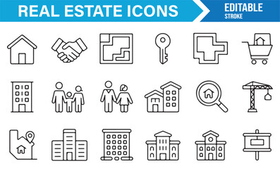 Urban building, home, and real estate vector icons for property business and housing projects