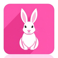 Fototapeta premium Cute white rabbit on pink square (1)
