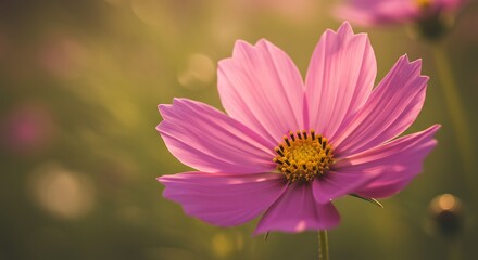 Fototapeta premium Delicate cosmos flower bathed in the glow of sunset soft light capturing floral beauty