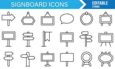 Set of blank signboards and signage icons for urban navigation, guidance, and announcement themes
