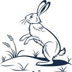 Rabbit Silhouette Sitting and Jumping Pose – Pet Animal, Bunny, Cute Vector Illustration