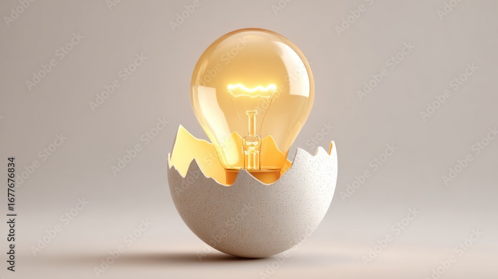 Poster a light bulb is placed within an eggshell, representing the concept of new ideas and creativity. the