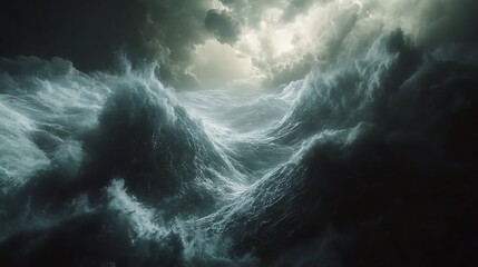 Powerful ocean storm with dramatic dark waves forming high resolution picture