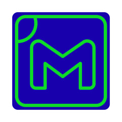 Abstract blue square with green m letter and circle