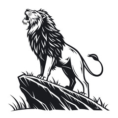 Lion Silhouette Standing with Mane – Wild Animal, Wildlife, Nature Vector Illustration