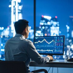 Businessman working late night