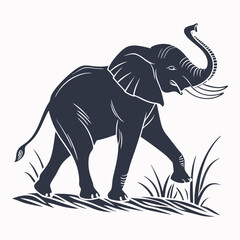 Elephant Silhouette in Walking Pose – Wild Animal, Wildlife, Nature Vector Illustration