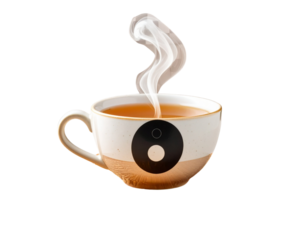 Zen Tea Cup with Steam Forming Meditation Symbol, Mindfulness Concept PNG