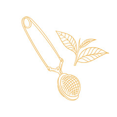 Set of original illustrations of a tea infuser. Vintage ink drawing for cards, menus, cafes, baristas, tea houses, or graphic design. In vector format.