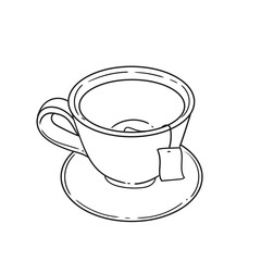 Set of original illustrations of a tea cup with a tea infuser. Vintage ink drawing for cards, menus, cafes, baristas, tea houses, or graphic design. In vector format.