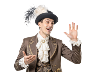 Stage Actor in Vintage Costume Performing Monologue PNG