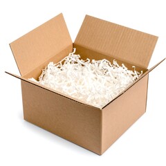 Cardboard box filled with packing paper