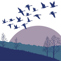 Birds Flying in Flock Silhouette – Nature Vector Illustration