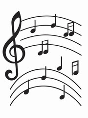 Elegant Musical Notes on Curved Staff Lines in Black and White for Creative Design and Artistic Composition