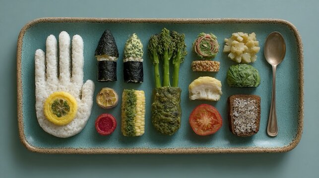 Portion size visuals with serving comparisons, hand reference charts, and portion control guides, ideal for health or diet education