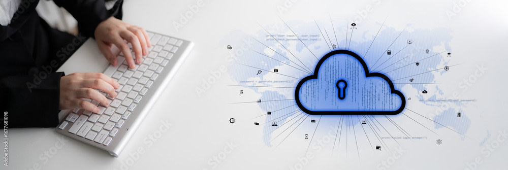 Poster cloud computing enables digital growth with secure data storage, scalable infrastructure, and strate