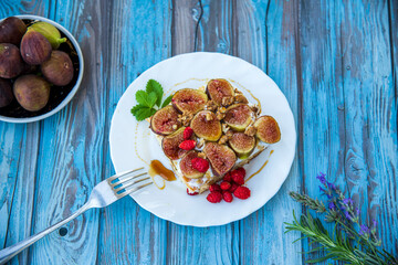 Delicious homemade fig cake served on a plate,