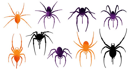 Colorful vector spiders in various poses and styles  