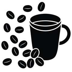 cartoon coffee cup with oversized beans art