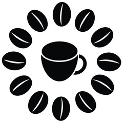 coffee beans in circle around a cup icon