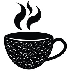 coffee cup with steam shaped like beans