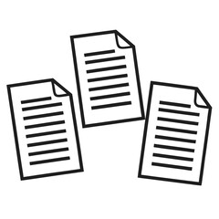 Three document pages with text and curled corners conveying information management and paperwork organization for business or educational purposes depicted in monochrome