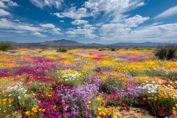 Obraz premium Ephemeral Bloom - Wildflowers Emerge After Desert Rainfall
