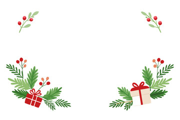 A decorative Christmas holly frame with evergreen branches and red berries is a perfect winter holiday season border design