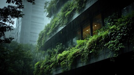 Rain-scrubbing fa??A section ade plants filter air pollutants and reduce urban heat, contributing to healthier and more sustainable city environments.