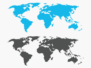 Fototapeta premium Two world maps one blue and one grey on a white background earth globe