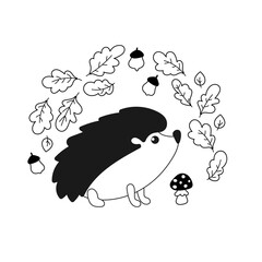 Funny hedgehog with leaves illustration