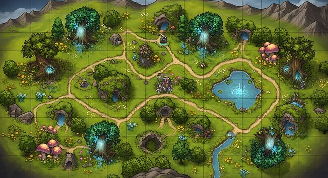 Enchanted Forest RPG Battle Map Illustration. - Powered by Adobe