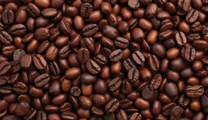 Obraz premium Tileable texture of roasted coffee beans. Detailed view showcasing rich browns, oils, and cracks for a realistic, repeating pattern., ultra detailed, 8k resolution, HDR, professional