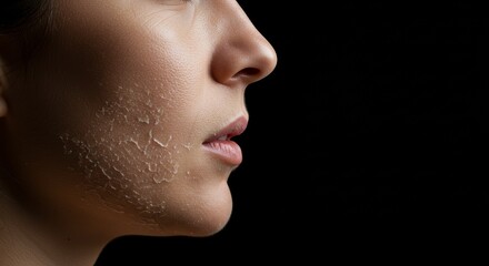 Woman with Dry Flaky Skin Around Mouth After Cold Weather , Face Irritation and Peeling Concept