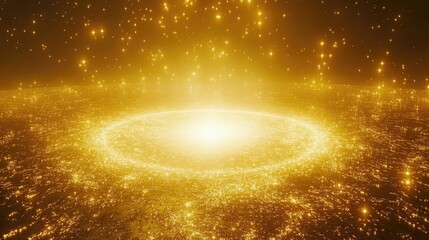 Radiant Golden Galaxy Over a Shimmering Cosmic Sea of Light
