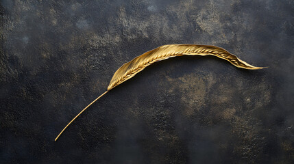 Single golden Einkorn ear on a dark matte background highlighting its natural eauty and fine detailing i a simple and elegant compsition.
