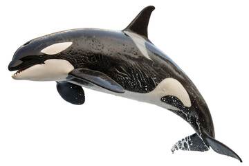 Obraz premium Spectacular view of a large orca killer whale jumping from the water. An iconic marine predator and symbol of ocean wildlife, isolated on white